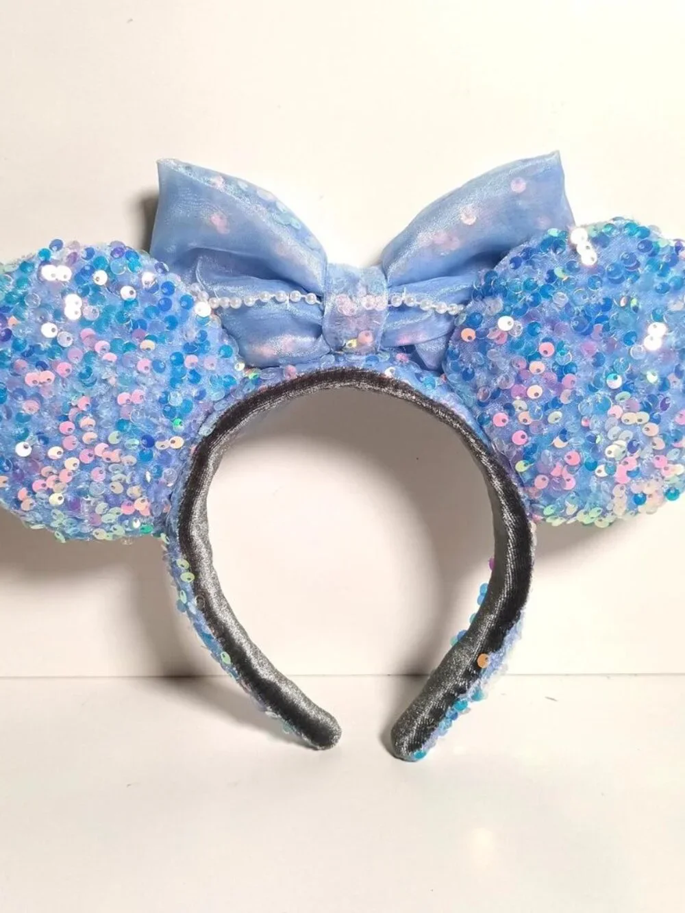 Custom made Cinderella Blue Sequin Minnie Mouse Ears Headband Disney